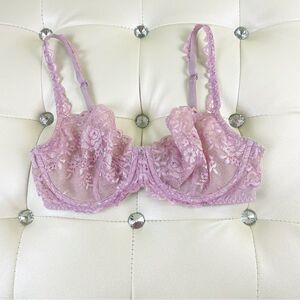 Victorias Secret Unlined Lace Lilac 32d Bra polka dot back